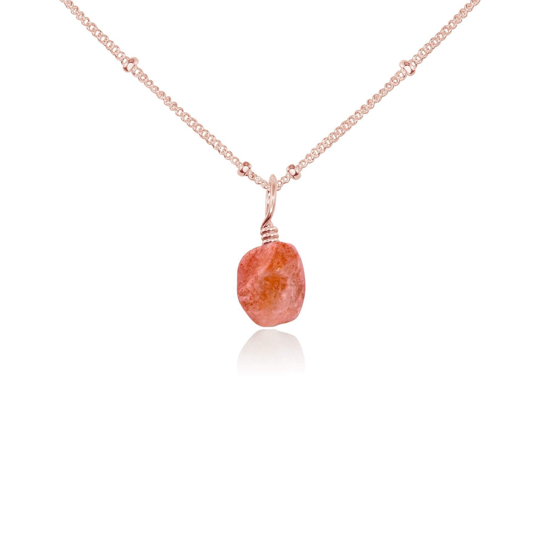 Raw Sunstone Natural Crystal Pendant Necklace - Raw Sunstone Natural Crystal Pendant Necklace - 14k Rose Gold Fill / Satellite - Luna Tide Handmade Crystal Jewellery