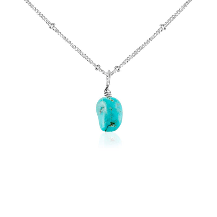 Raw Turquoise Natural Crystal Pendant Necklace - Raw Turquoise Natural Crystal Pendant Necklace - Sterling Silver / Satellite - Luna Tide Handmade Crystal Jewellery