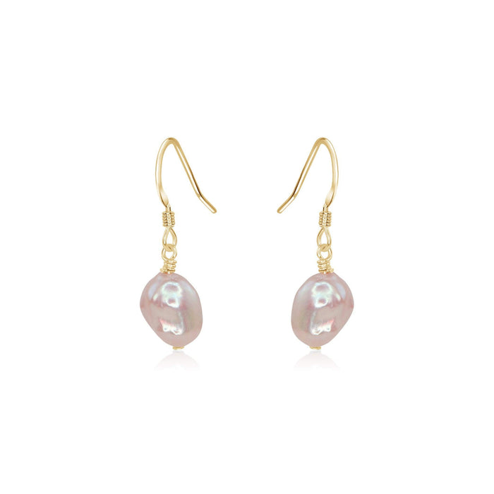 Raw White Freshwater Pearl Crystal Dangle Drop Earrings - Raw White Freshwater Pearl Crystal Dangle Drop Earrings - 14k Gold Fill - Luna Tide Handmade Crystal Jewellery