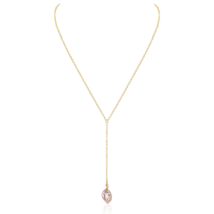 Raw White Freshwater Pearl Crystal Lariat Necklace - Raw White Freshwater Pearl Crystal Lariat Necklace - 14k Gold Fill - Luna Tide Handmade Crystal Jewellery