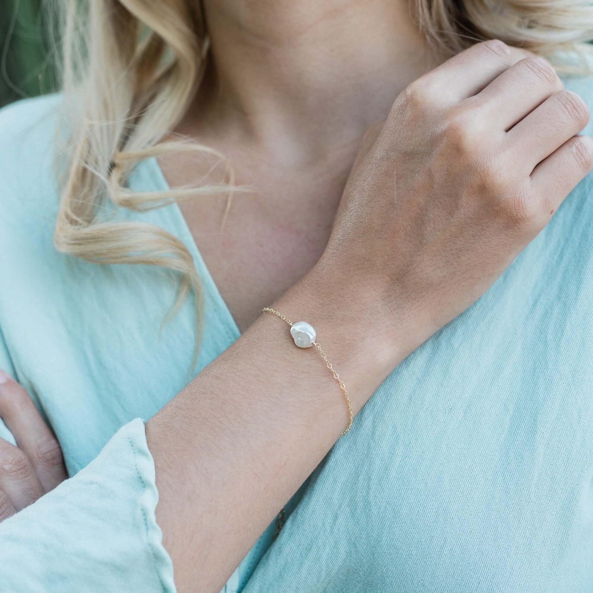 Raw White Freshwater Pearl Crystal Nugget Bracelet - Raw White Freshwater Pearl Crystal Nugget Bracelet - 14k Gold Fill - Luna Tide Handmade Crystal Jewellery