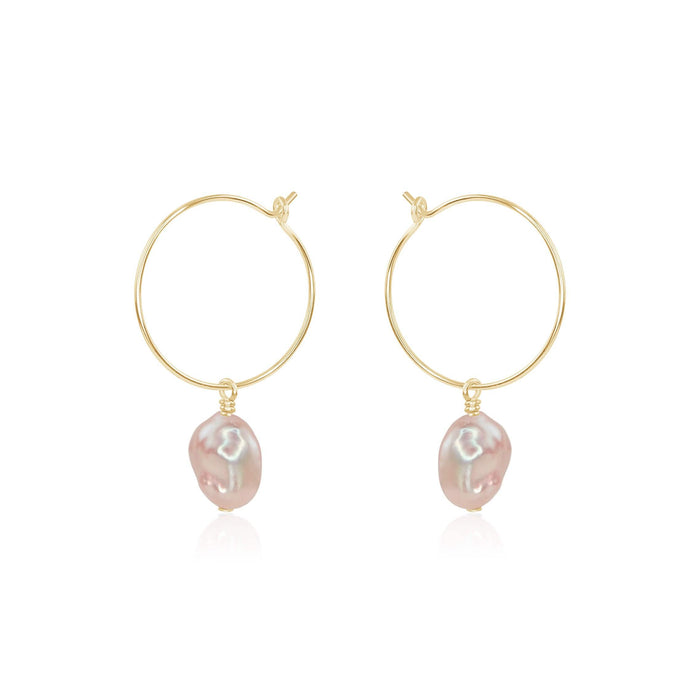 Raw White Freshwater Pearl Dangle Hoop Earrings - Raw White Freshwater Pearl Dangle Hoop Earrings - 14k Gold Fill - Luna Tide Handmade Crystal Jewellery