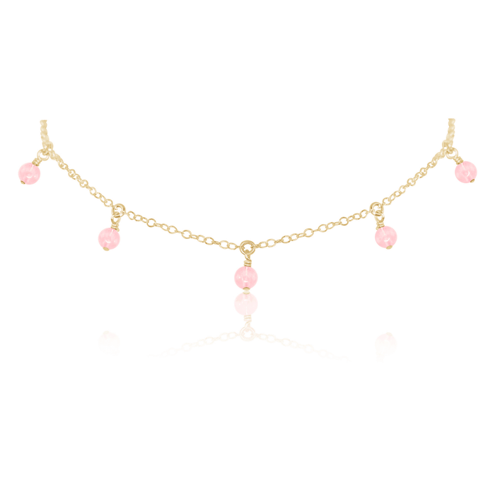 Rose Quartz Bead Drop Choker - Rose Quartz Bead Drop Choker - 14k Gold Fill - Luna Tide Handmade Crystal Jewellery