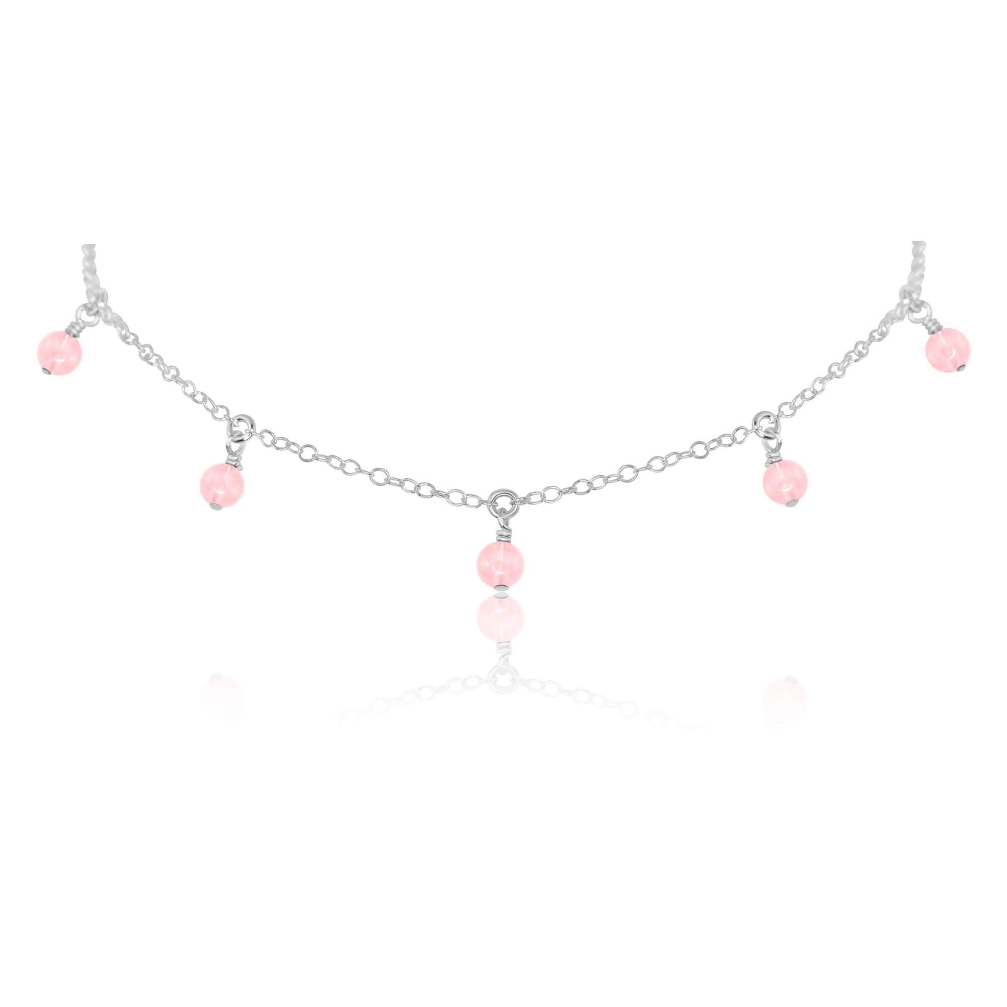 Rose Quartz Bead Drop Choker - Rose Quartz Bead Drop Choker - Sterling Silver - Luna Tide Handmade Crystal Jewellery