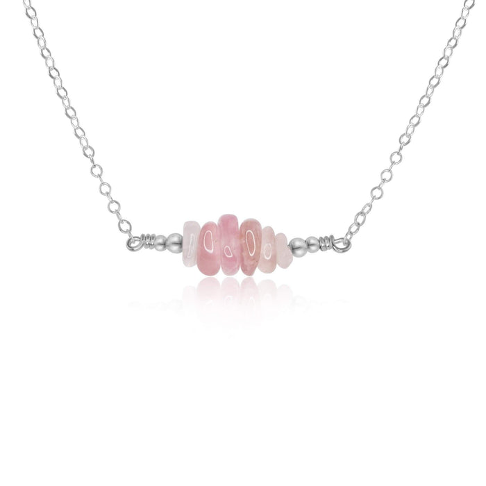 Rose Quartz Chip Bead Bar Necklace - Rose Quartz Chip Bead Bar Necklace - Sterling Silver - Luna Tide Handmade Crystal Jewellery