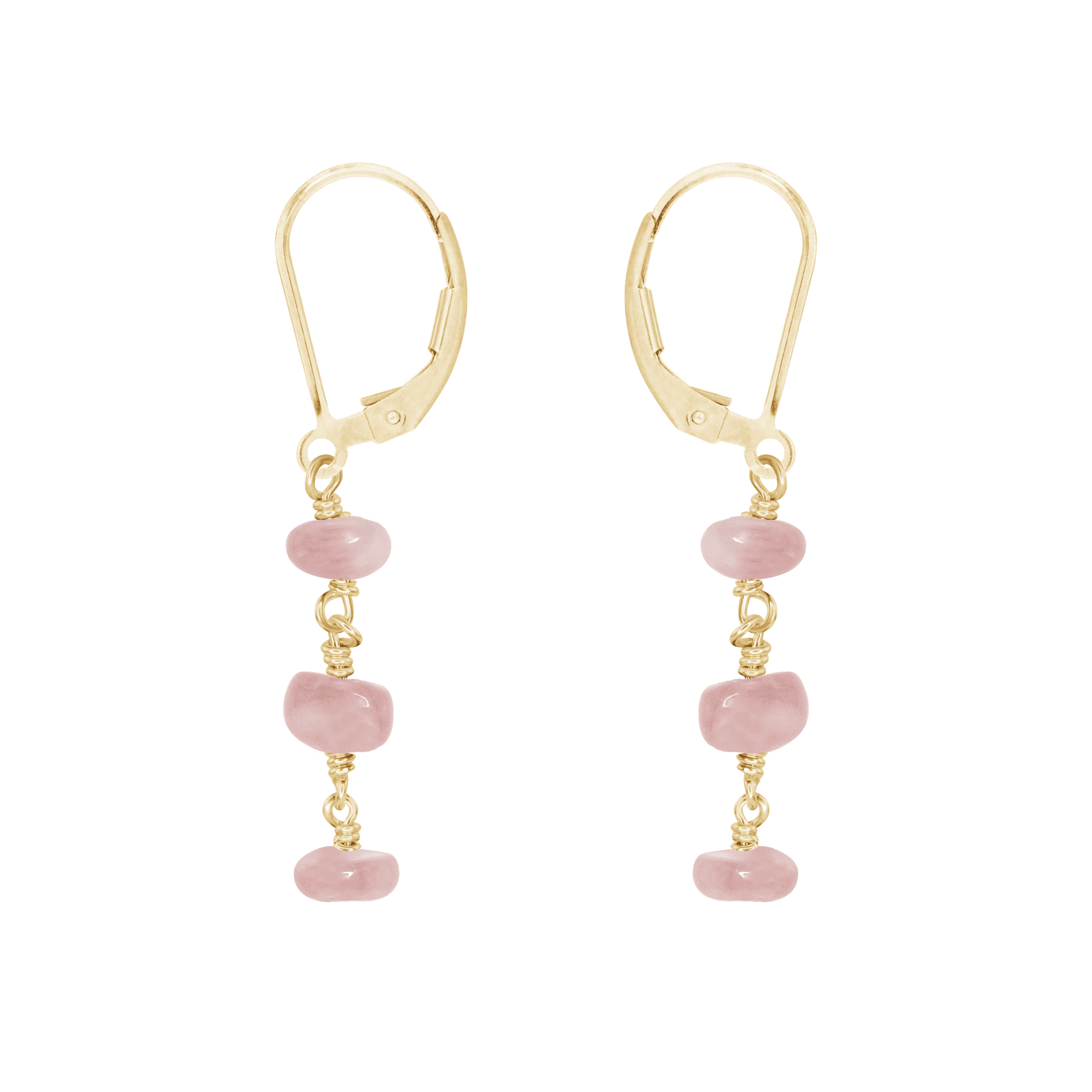 Rose Quartz Crystal Beaded Chain Dangle Leverback Earrings - Rose Quartz Crystal Beaded Chain Dangle Leverback Earrings - 14k Gold Fill - Luna Tide Handmade Crystal Jewellery