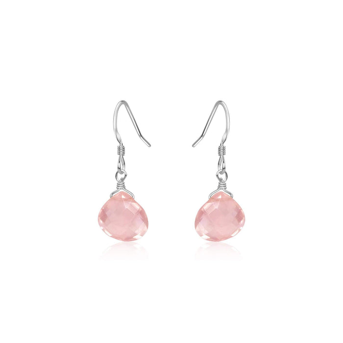 Rose Quartz Gemstone Teardrop Dangle Earrings - Rose Quartz Gemstone Teardrop Dangle Earrings - Sterling Silver - Luna Tide Handmade Crystal Jewellery