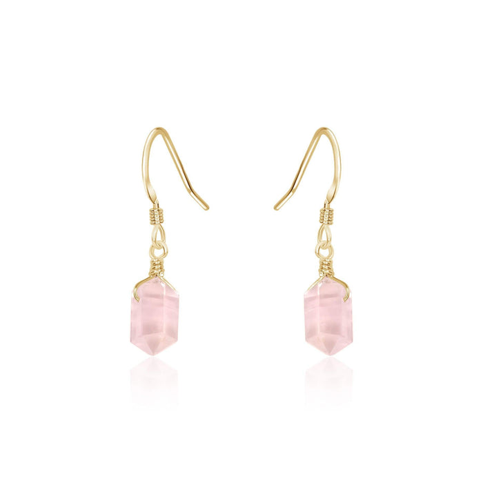 Rose Quartz Mini Double Terminated Crystal Point Dangle Drop Earrings - Rose Quartz Mini Double Terminated Crystal Point Dangle Drop Earrings - 14k Gold Fill - Luna Tide Handmade Crystal Jewellery