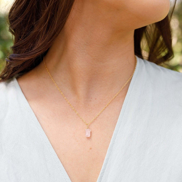 Rose Quartz Mini Double Terminated Crystal Point Pendant Necklace - Rose Quartz Mini Double Terminated Crystal Point Pendant Necklace - 14k Gold Fill / Cable - Luna Tide Handmade Crystal Jewellery