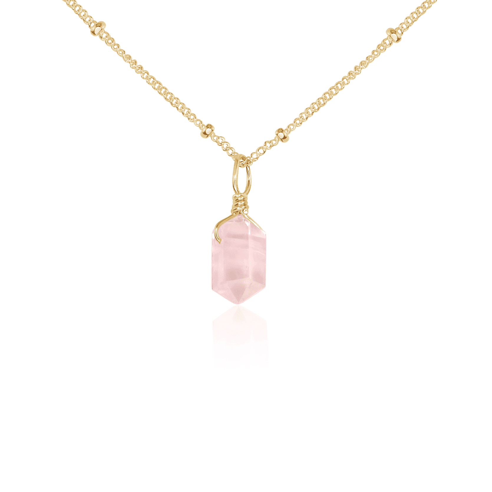 Rose Quartz Mini Double Terminated Crystal Point Pendant Necklace - Rose Quartz Mini Double Terminated Crystal Point Pendant Necklace - 14k Gold Fill / Satellite - Luna Tide Handmade Crystal Jewellery