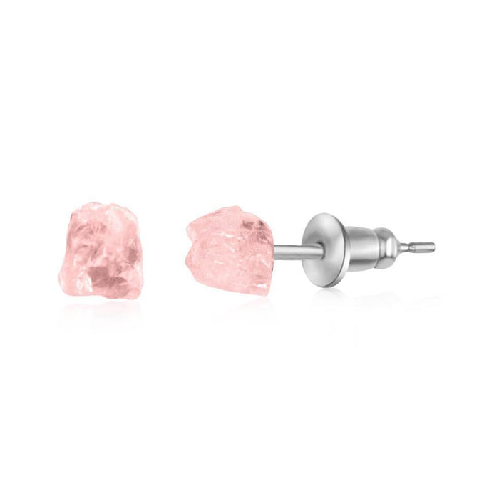 Custom Raw Crystal Gemstone Stud Earrings - Custom Raw Crystal Gemstone Stud Earrings - Sterling Silver / Rose Quartz for January - Luna Tide Handmade Crystal Jewellery