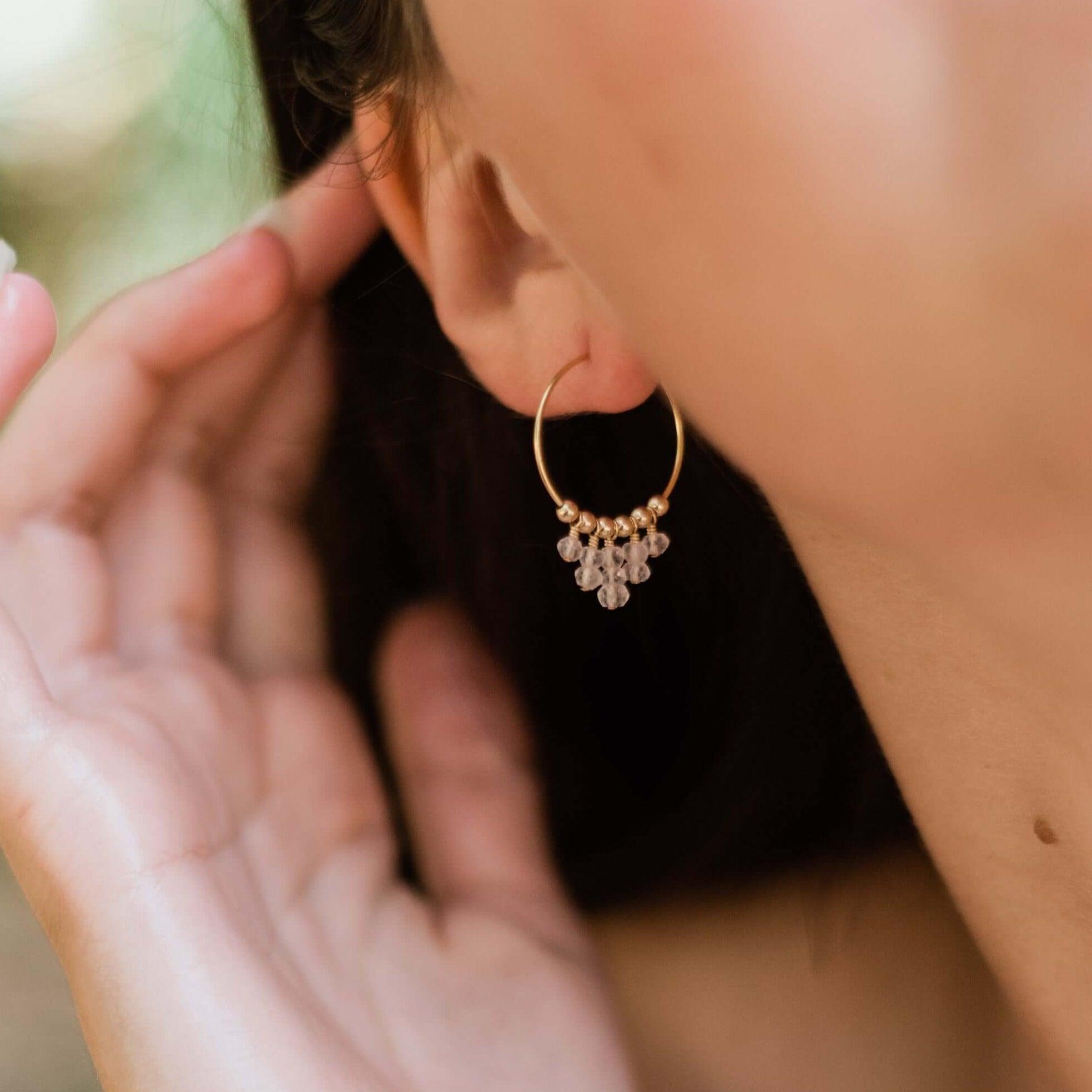 Rose Quartz Statement Hoop Earrings - Rose Quartz Statement Hoop Earrings - 14k Gold Fill - Luna Tide Handmade Crystal Jewellery