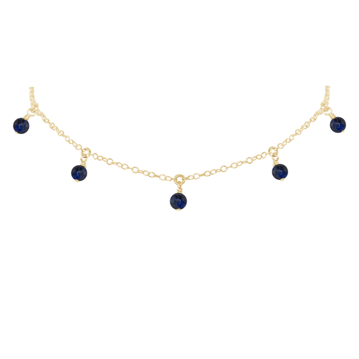 Sapphire Bead Drop Choker - Sapphire Bead Drop Choker - 14k Gold Fill - Luna Tide Handmade Crystal Jewellery