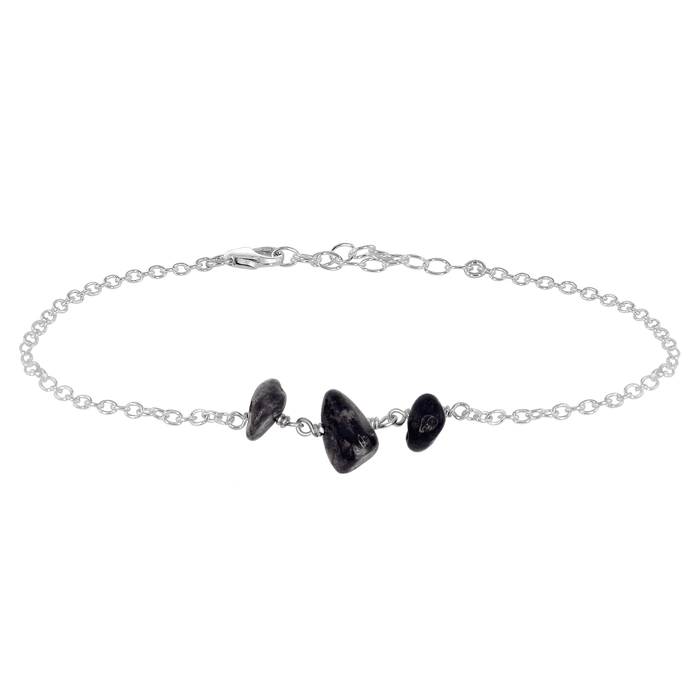 Sapphire Beaded Chain Anklet - Sapphire Beaded Chain Anklet - Sterling Silver - Luna Tide Handmade Crystal Jewellery
