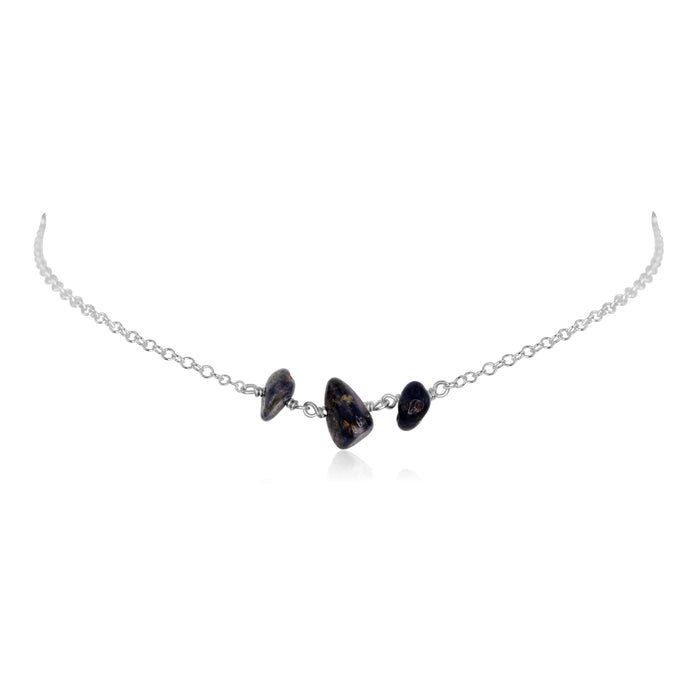 Sapphire Beaded Chain Choker Necklace - Sapphire Beaded Chain Choker Necklace - Sterling Silver - Luna Tide Handmade Crystal Jewellery