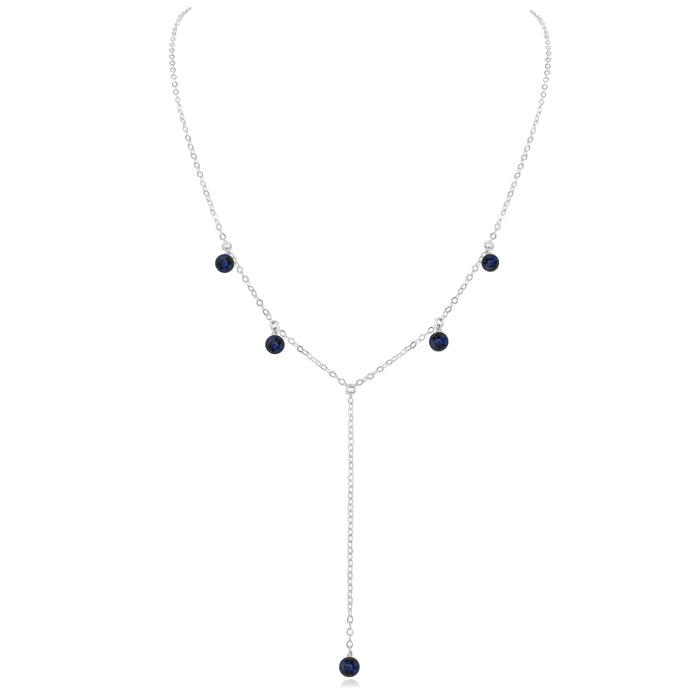 Sapphire Boho Lariat Necklace - Sapphire Boho Lariat Necklace - Sterling Silver - Luna Tide Handmade Crystal Jewellery