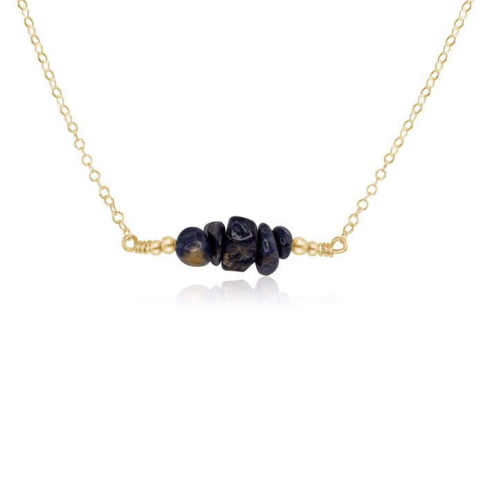 Sapphire Chip Bead Bar Necklace - Sapphire Chip Bead Bar Necklace - 14k Gold Fill - Luna Tide Handmade Crystal Jewellery