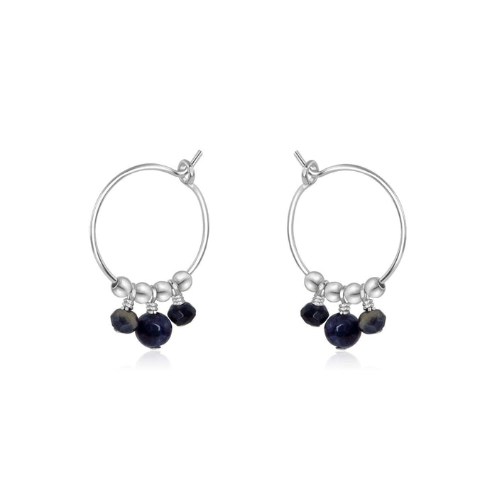 Sapphire Gemstone Bead Drop Hoop Earrings - Sapphire Gemstone Bead Drop Hoop Earrings - Sterling Silver - Luna Tide Handmade Crystal Jewellery