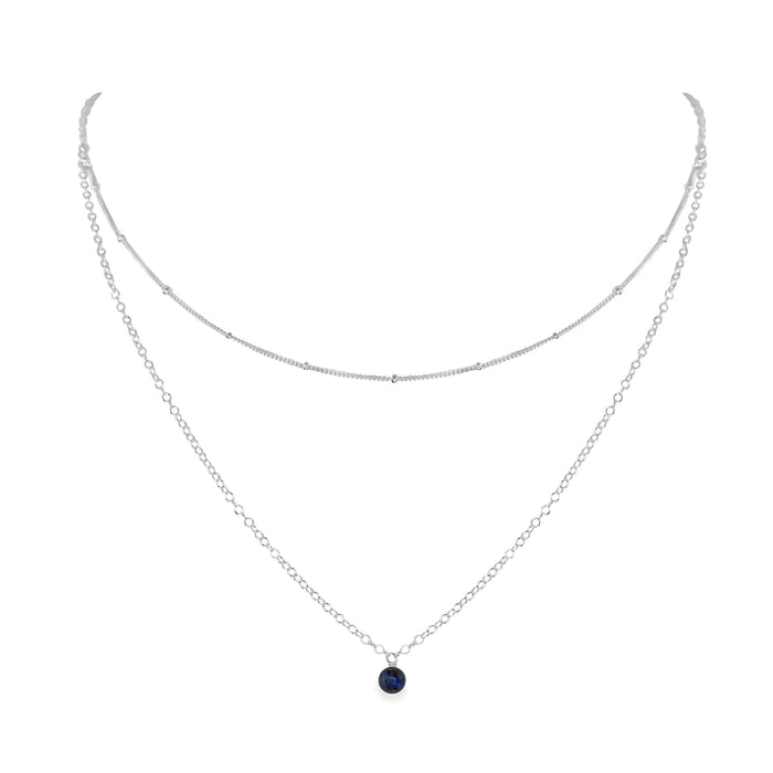 Sapphire Gemstone Chain Layered Choker Necklace - Sapphire Gemstone Chain Layered Choker Necklace - Sterling Silver - Luna Tide Handmade Crystal Jewellery