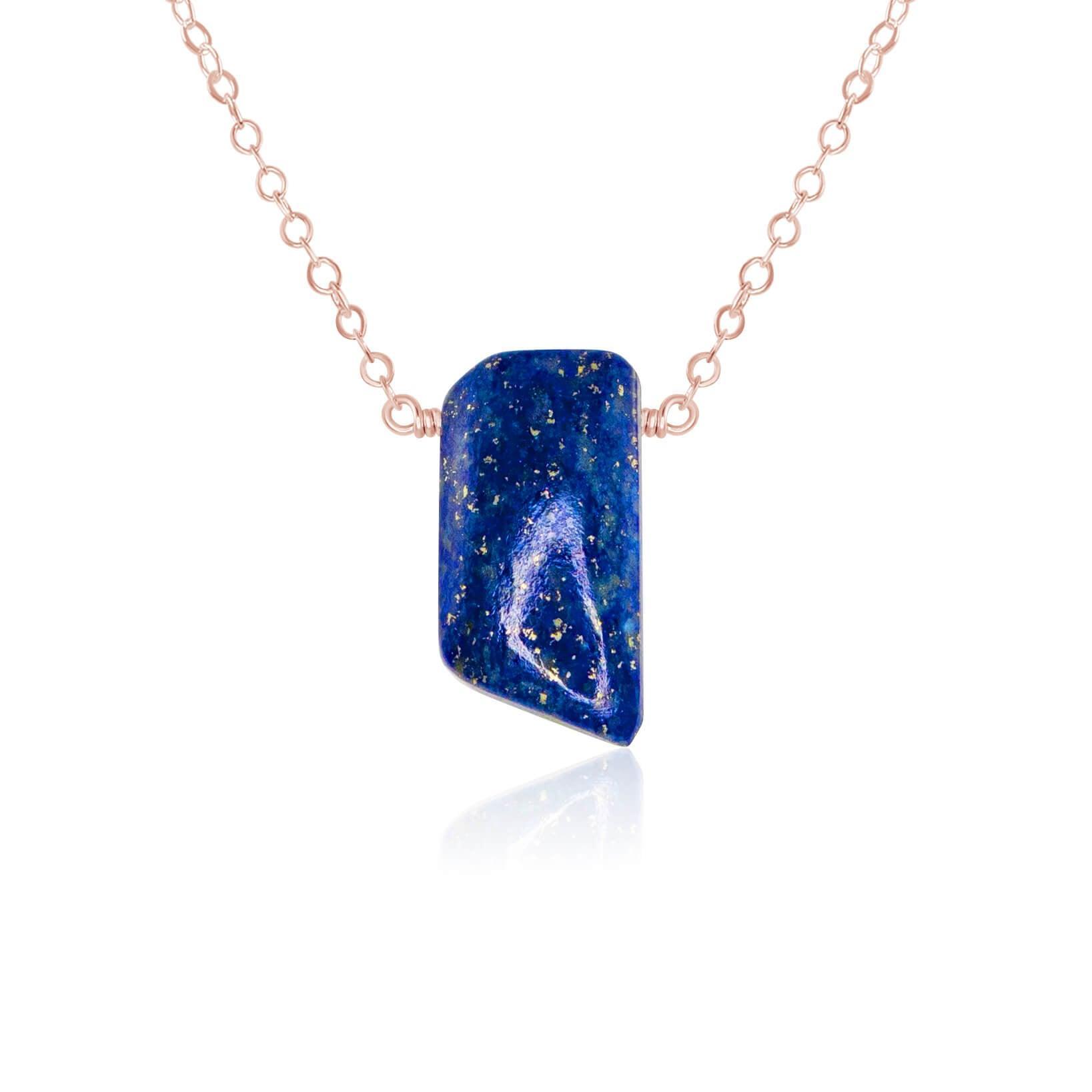 Small Smooth Blue Lapis Lazuli Crystal Slab Necklace - Small Smooth Blue Lapis Lazuli Crystal Slab Necklace - 14k Rose Gold Fill - Luna Tide Handmade Crystal Jewellery