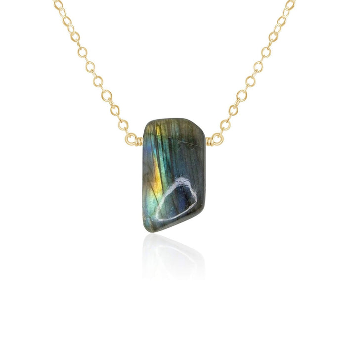 Small Smooth Grey Labradorite Crystal Slab Necklace - Small Smooth Grey Labradorite Crystal Slab Necklace - 14k Gold Fill - Luna Tide Handmade Crystal Jewellery