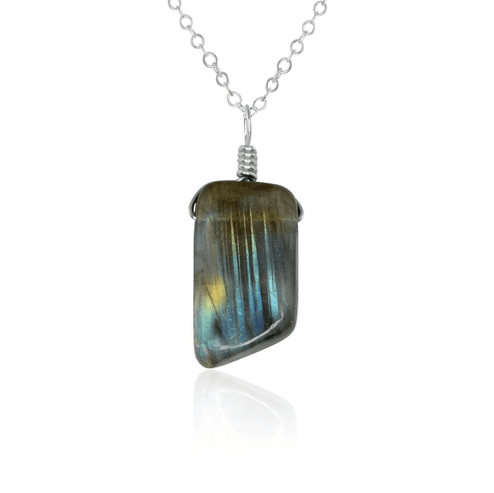 Small Smooth Labradorite Gentle Point Crystal Pendant Necklace - Small Smooth Labradorite Gentle Point Crystal Pendant Necklace - Sterling Silver / Cable - Luna Tide Handmade Crystal Jewellery
