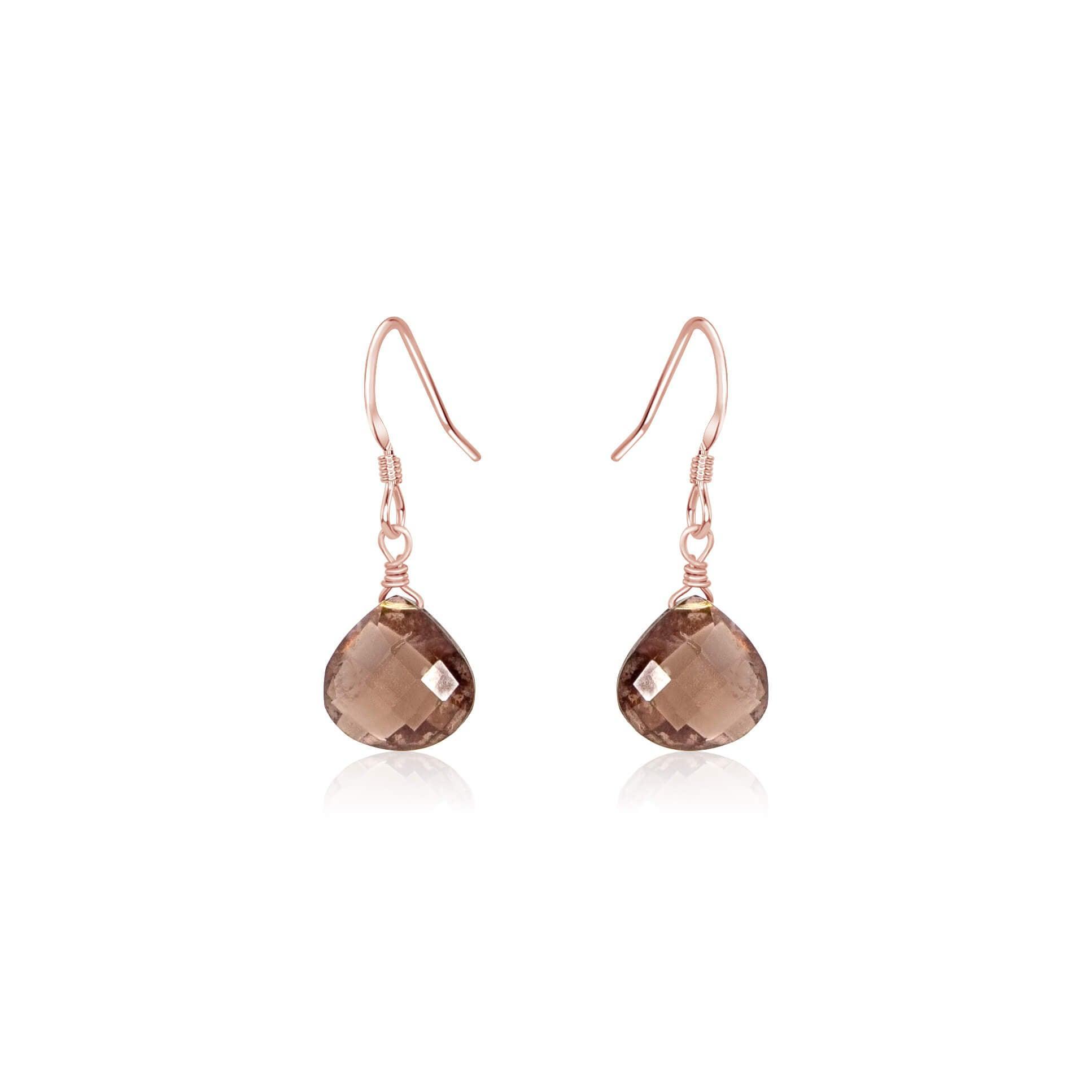 Smoky Quartz Gemstone Teardrop Dangle Earrings - Smoky Quartz Gemstone Teardrop Dangle Earrings - 14k Rose Gold Fill - Luna Tide Handmade Crystal Jewellery