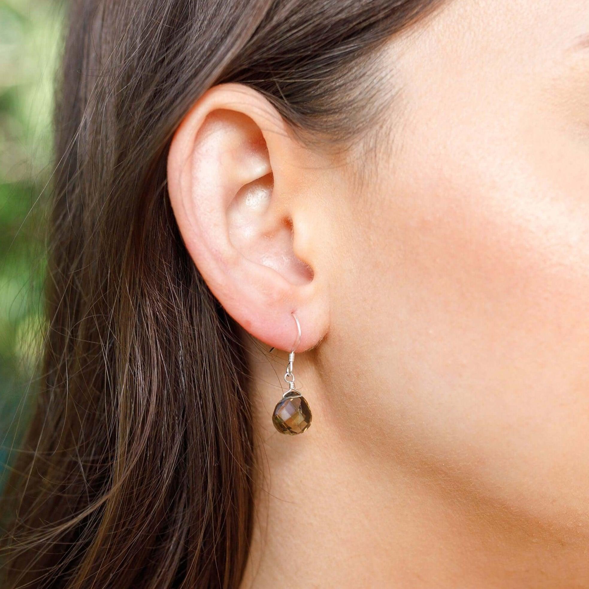 Smoky Quartz Gemstone Teardrop Dangle Earrings - Smoky Quartz Gemstone Teardrop Dangle Earrings - Sterling Silver - Luna Tide Handmade Crystal Jewellery