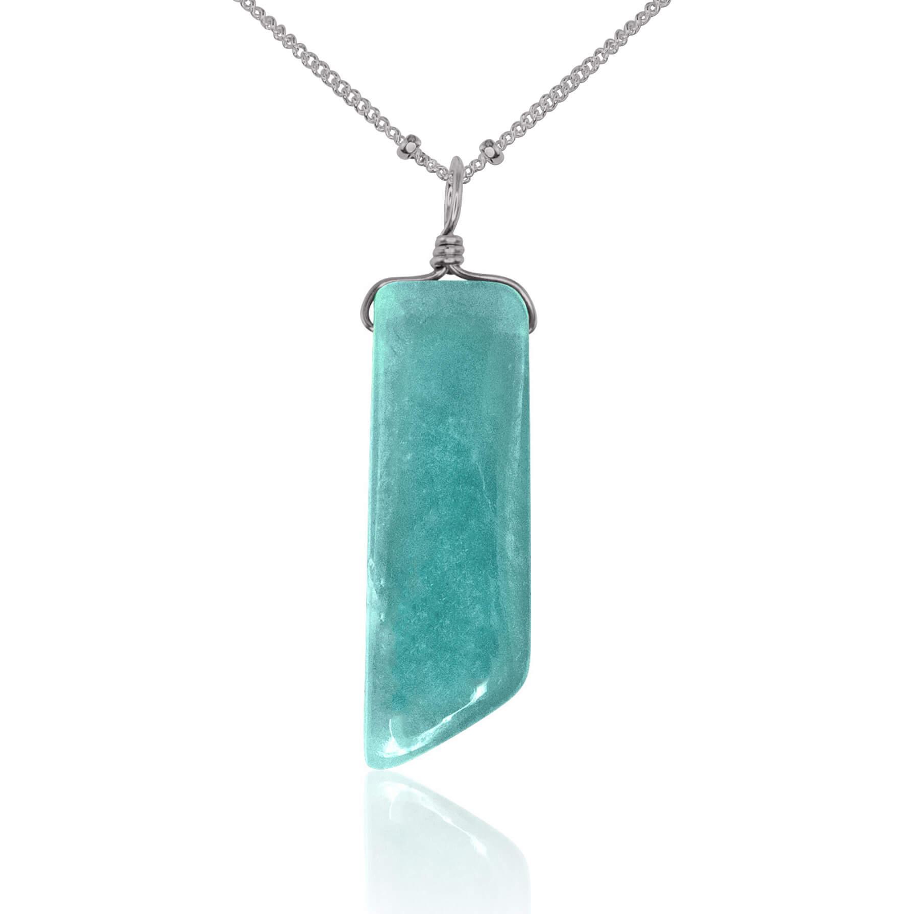Smooth Green Amazonite Natural Point Crystal Necklace - Smooth Green Amazonite Natural Point Crystal Necklace - Stainless Steel / Satellite - Luna Tide Handmade Crystal Jewellery