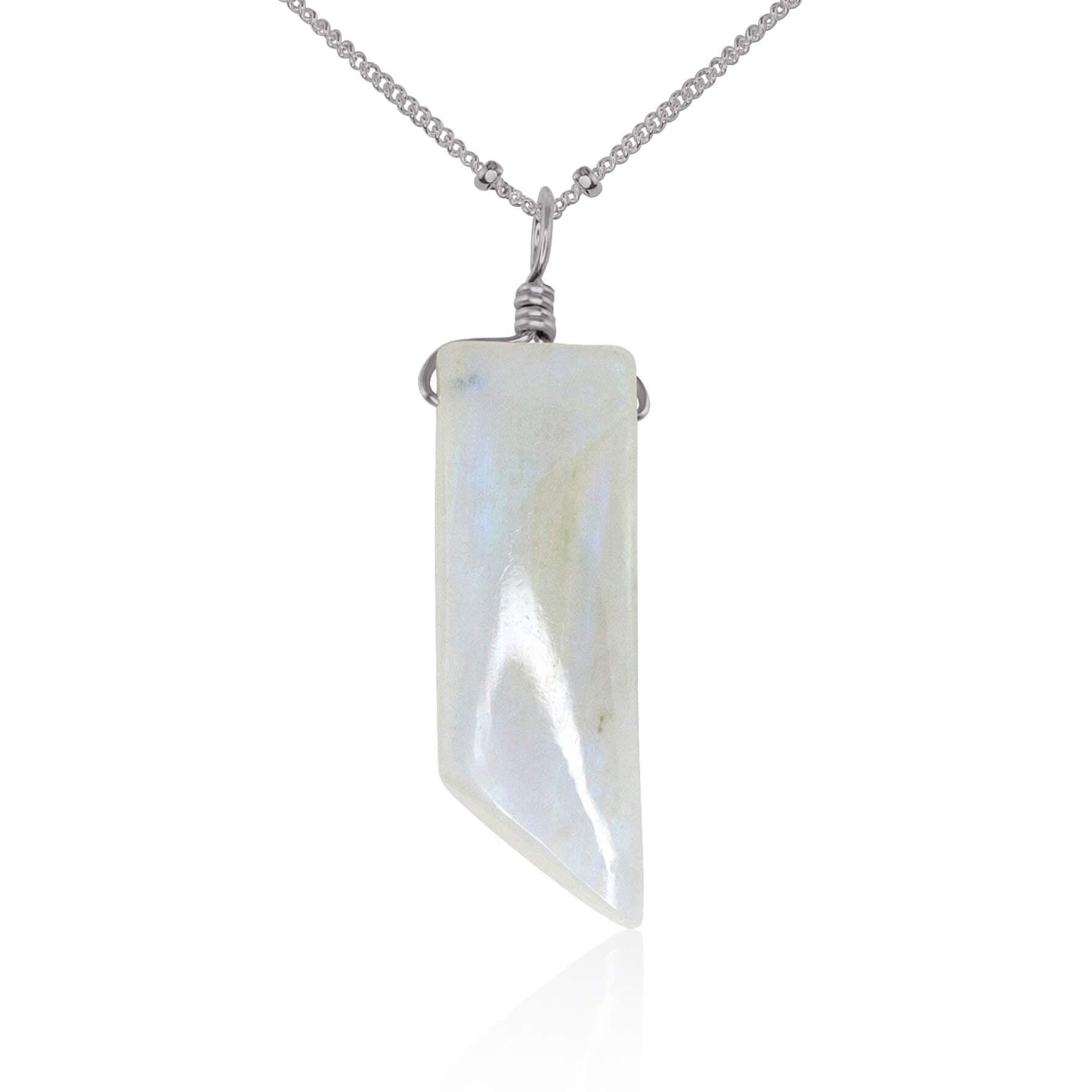 Smooth Rainbow Moonstone Natural Point Crystal Necklace - Smooth Rainbow Moonstone Natural Point Crystal Necklace - Stainless Steel / Satellite - Luna Tide Handmade Crystal Jewellery