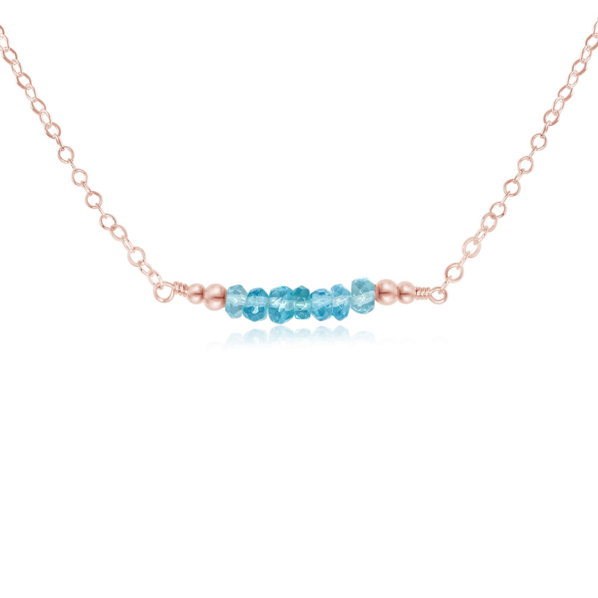 Sparkling Blue Apatite Faceted Bead Bar Necklace - Sparkling Blue Apatite Faceted Bead Bar Necklace - 14k Rose Gold Fill - Luna Tide Handmade Crystal Jewellery