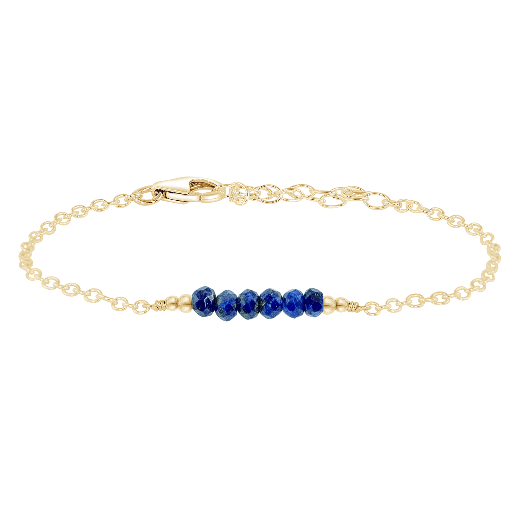 Sparkling Blue Lapis Lazuli Gemstone Faceted Bead Bar Bracelet - Sparkling Blue Lapis Lazuli Gemstone Faceted Bead Bar Bracelet - 14k Gold Fill - Luna Tide Handmade Crystal Jewellery