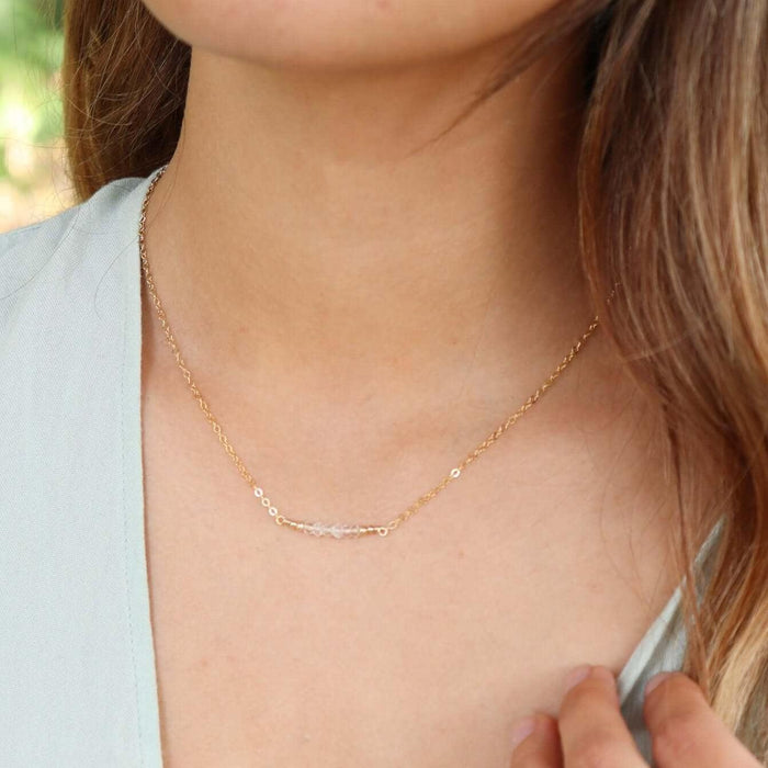Sparkling Clear Crystal Quartz Faceted Bead Bar Necklace - Sparkling Clear Crystal Quartz Faceted Bead Bar Necklace - 14k Gold Fill - Luna Tide Handmade Crystal Jewellery