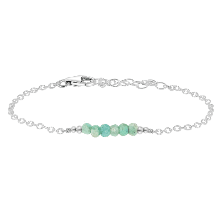 Sparkling Green Amazonite Gemstone Faceted Bead Bar Bracelet - Sparkling Green Amazonite Gemstone Faceted Bead Bar Bracelet - Sterling Silver - Luna Tide Handmade Crystal Jewellery