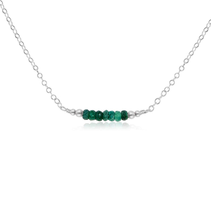 Sparkling Green Emerald Faceted Bead Bar Necklace - Sparkling Green Emerald Faceted Bead Bar Necklace - Sterling Silver - Luna Tide Handmade Crystal Jewellery