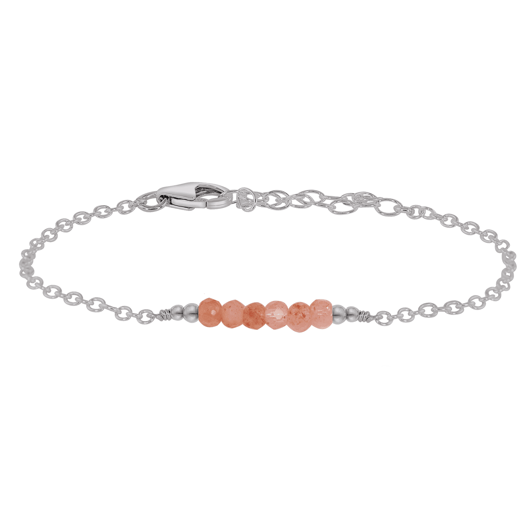 Sparkling Orange Sunstone Gemstone Faceted Bead Bar Bracelet - Sparkling Orange Sunstone Gemstone Faceted Bead Bar Bracelet - Stainless Steel - Luna Tide Handmade Crystal Jewellery