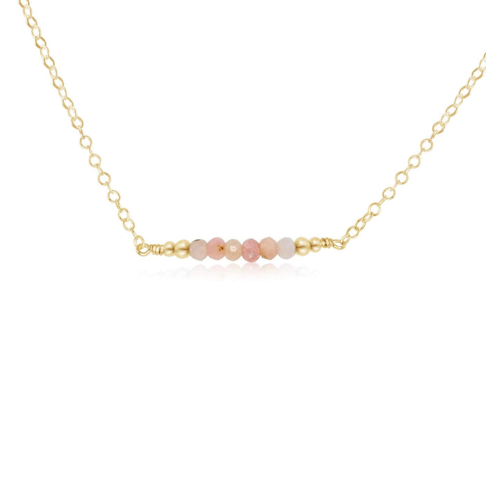 Sparkling Pink Peruvian Opal Faceted Bead Bar Necklace - Sparkling Pink Peruvian Opal Faceted Bead Bar Necklace - 14k Gold Fill - Luna Tide Handmade Crystal Jewellery