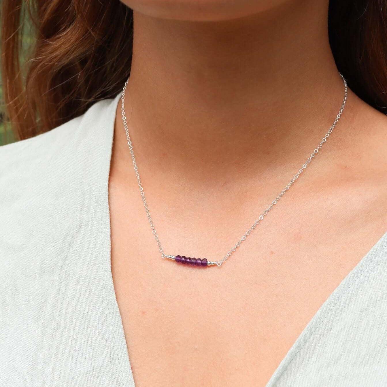 Sparkling Purple Amethyst Faceted Bead Bar Necklace - Sparkling Purple Amethyst Faceted Bead Bar Necklace - 14k Gold Fill - Luna Tide Handmade Crystal Jewellery