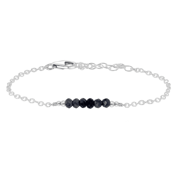 Sparkling Sapphire Gemstone Faceted Bead Bar Bracelet - Sparkling Sapphire Gemstone Faceted Bead Bar Bracelet - Sterling Silver - Luna Tide Handmade Crystal Jewellery
