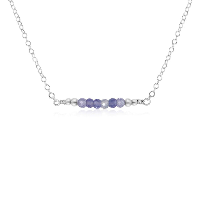 Sparkling Tanzanite Faceted Bead Bar Necklace - Sparkling Tanzanite Faceted Bead Bar Necklace - Sterling Silver - Luna Tide Handmade Crystal Jewellery