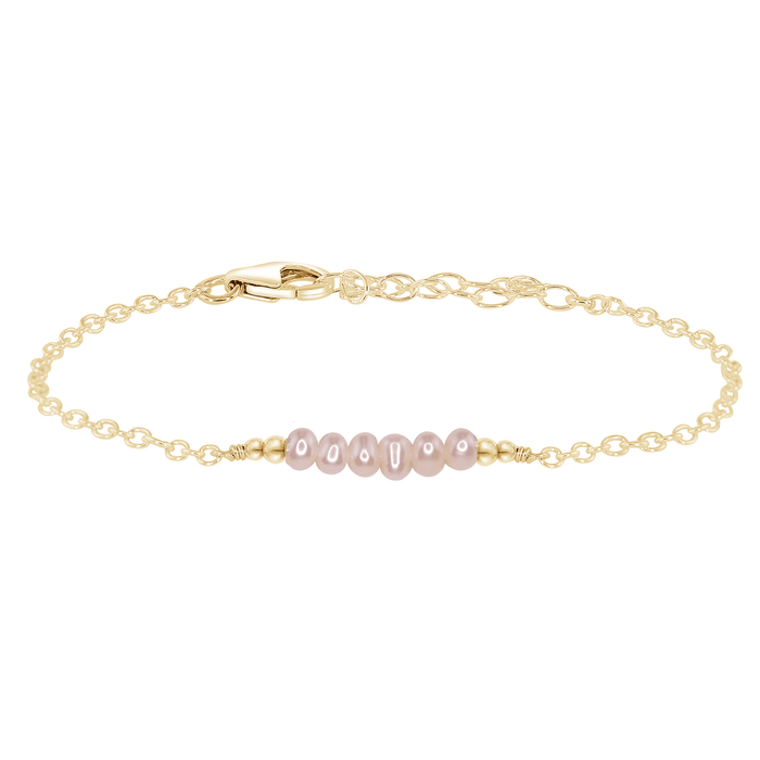 Sparkling White Freshwater Pearl Gemstone Faceted Bead Bar Bracelet - Sparkling White Freshwater Pearl Gemstone Faceted Bead Bar Bracelet - 14k Gold Fill - Luna Tide Handmade Crystal Jewellery