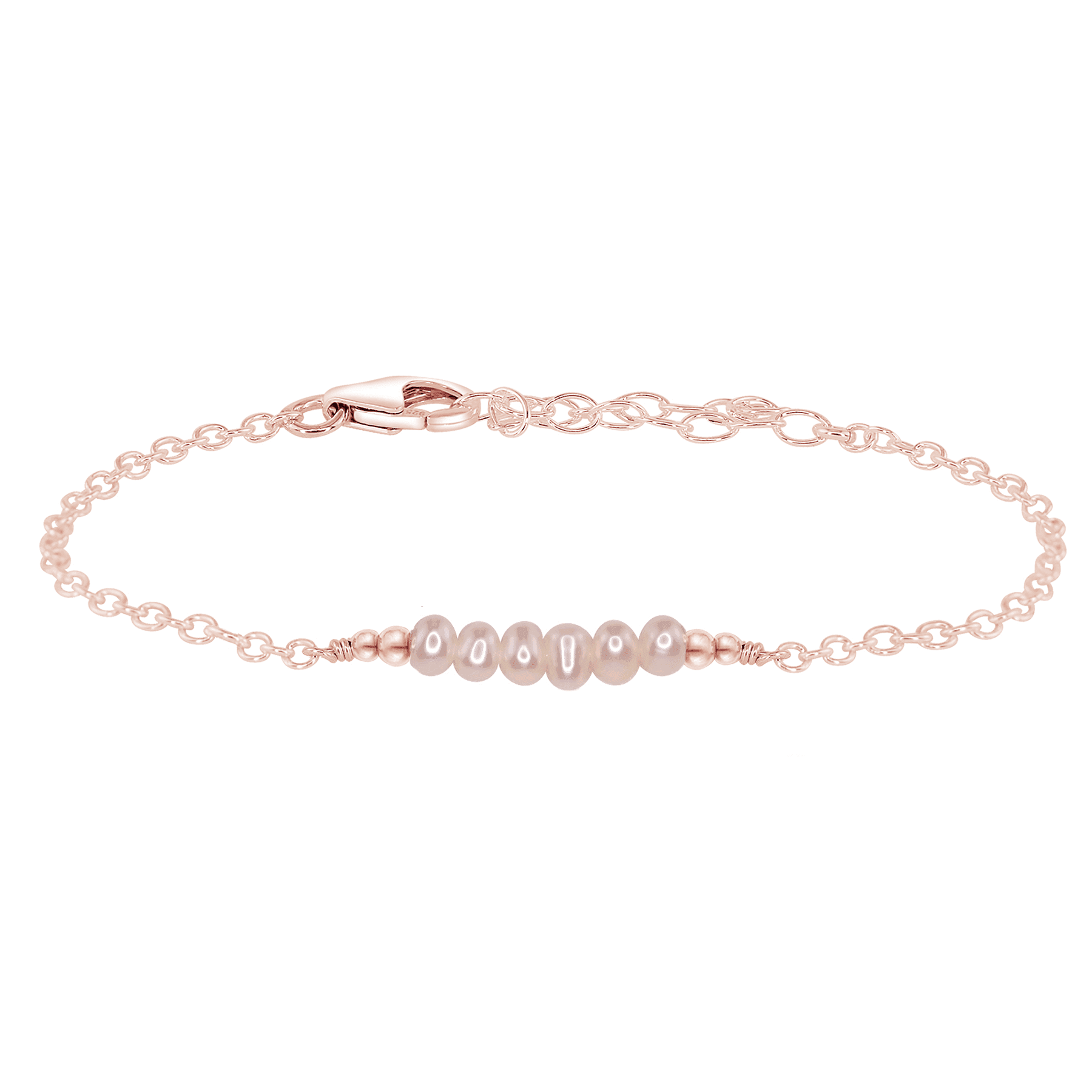 Sparkling White Freshwater Pearl Gemstone Faceted Bead Bar Bracelet - Sparkling White Freshwater Pearl Gemstone Faceted Bead Bar Bracelet - 14k Rose Gold Fill - Luna Tide Handmade Crystal Jewellery