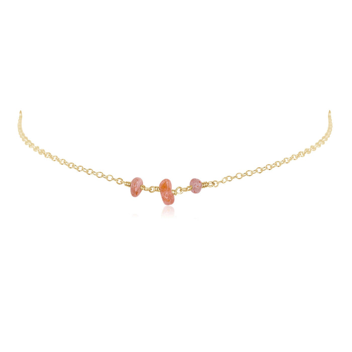 Sunstone Beaded Chain Choker Necklace - Sunstone Beaded Chain Choker Necklace - 14k Gold Fill - Luna Tide Handmade Crystal Jewellery
