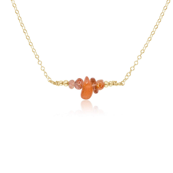 Sunstone Chip Bead Bar Necklace - Sunstone Chip Bead Bar Necklace - 14k Gold Fill - Luna Tide Handmade Crystal Jewellery