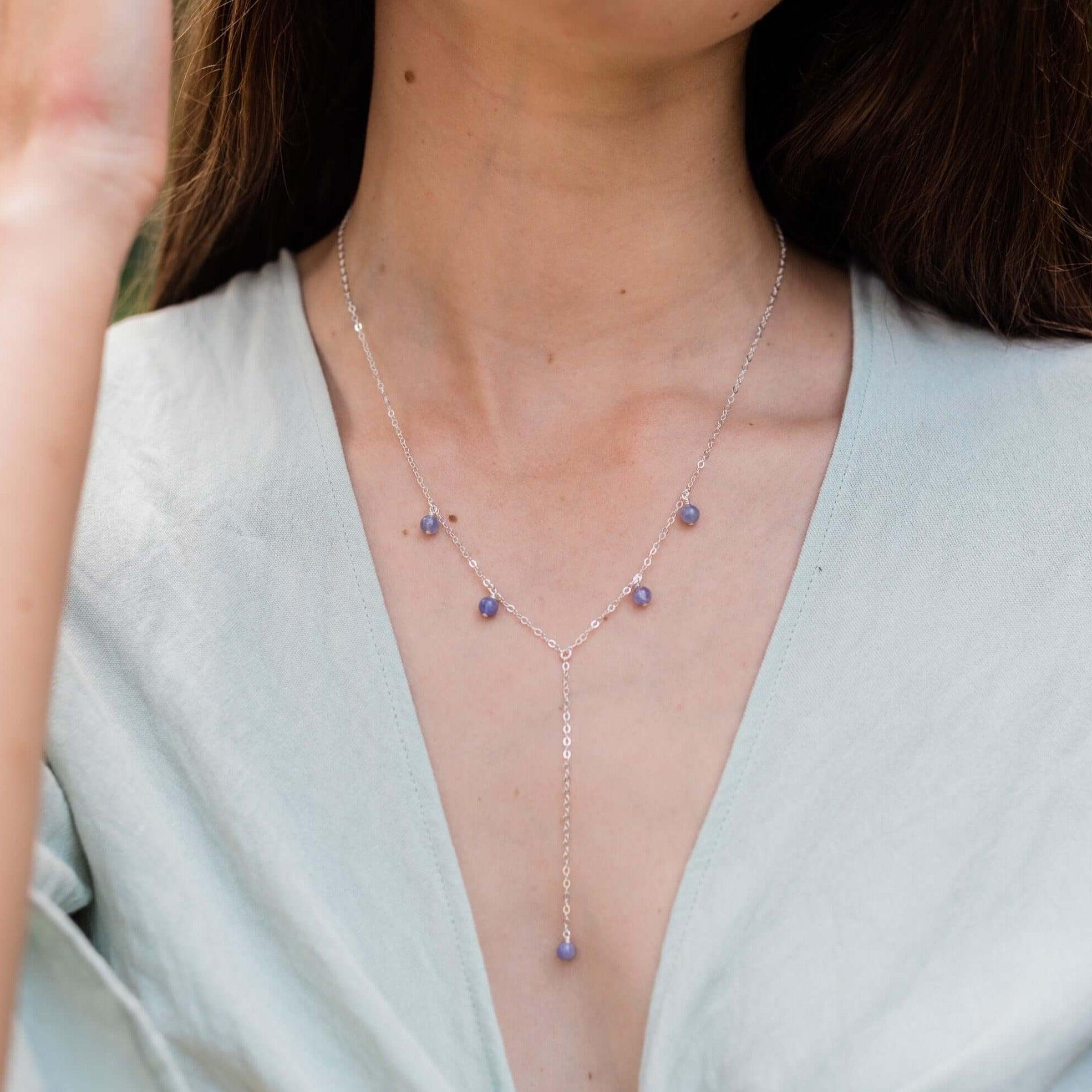 Tanzanite Boho Lariat Necklace - Tanzanite Boho Lariat Necklace - Sterling Silver - Luna Tide Handmade Crystal Jewellery