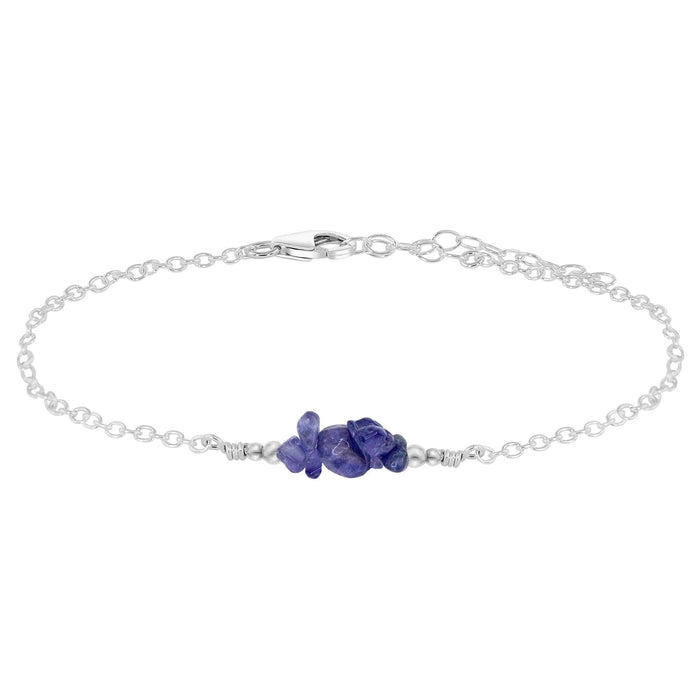 Tanzanite Chip Bead Bar Anklet - Tanzanite Chip Bead Bar Anklet - Sterling Silver - Luna Tide Handmade Crystal Jewellery