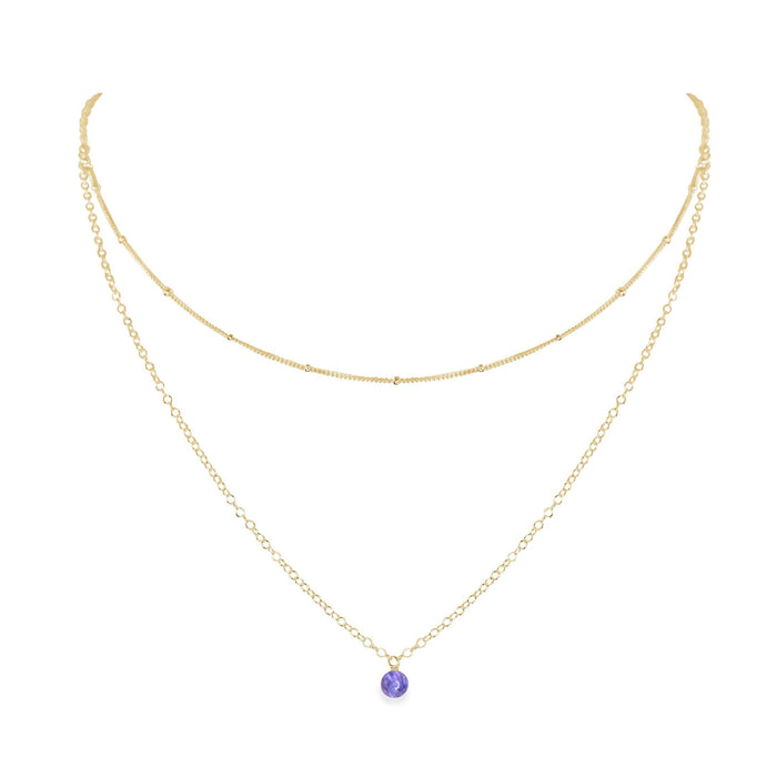 Tanzanite Gemstone Chain Layered Choker Necklace - Tanzanite Gemstone Chain Layered Choker Necklace - 14k Gold Fill - Luna Tide Handmade Crystal Jewellery