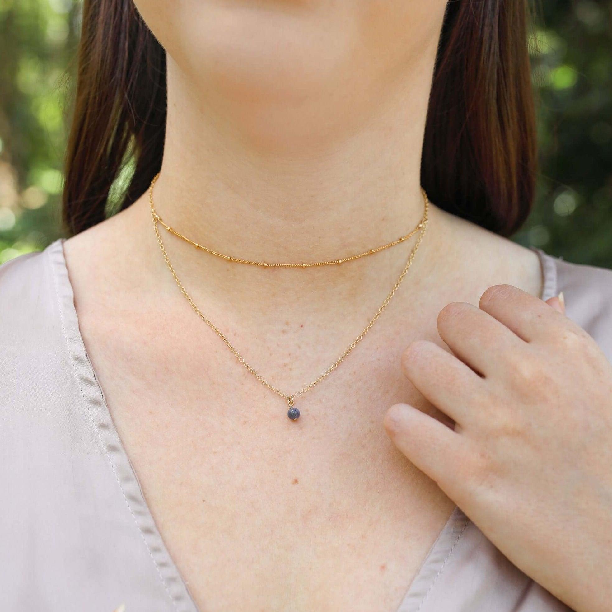 Tanzanite Gemstone Chain Layered Choker Necklace - Tanzanite Gemstone Chain Layered Choker Necklace - 14k Gold Fill - Luna Tide Handmade Crystal Jewellery