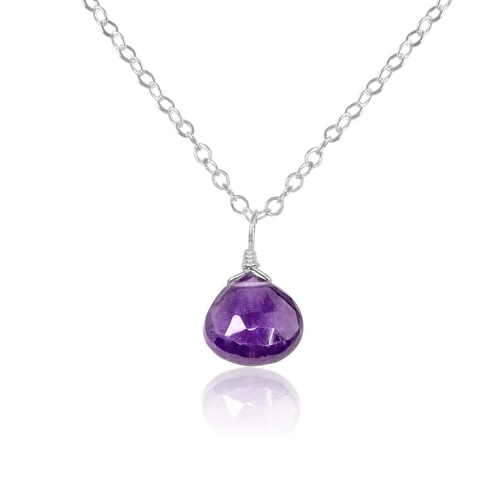Tiny Amethyst Teardrop Crystal Necklace - Tiny Amethyst Teardrop Crystal Necklace - Sterling Silver / Cable - Luna Tide Handmade Crystal Jewellery