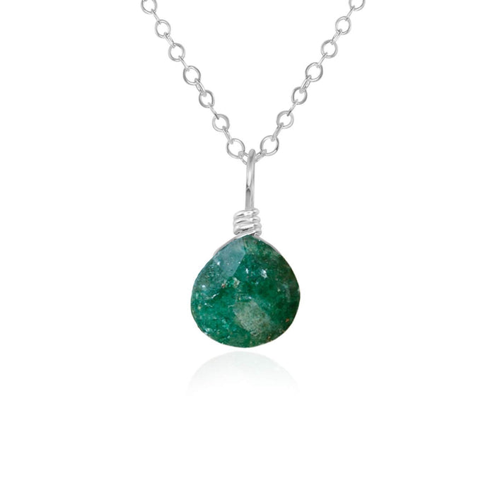 Tiny Aventurine Teardrop Crystal Necklace - Tiny Aventurine Teardrop Crystal Necklace - Sterling Silver / Cable - Luna Tide Handmade Crystal Jewellery